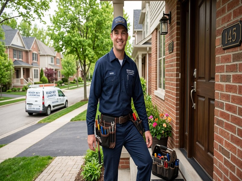 Locksmith working at a residential front door